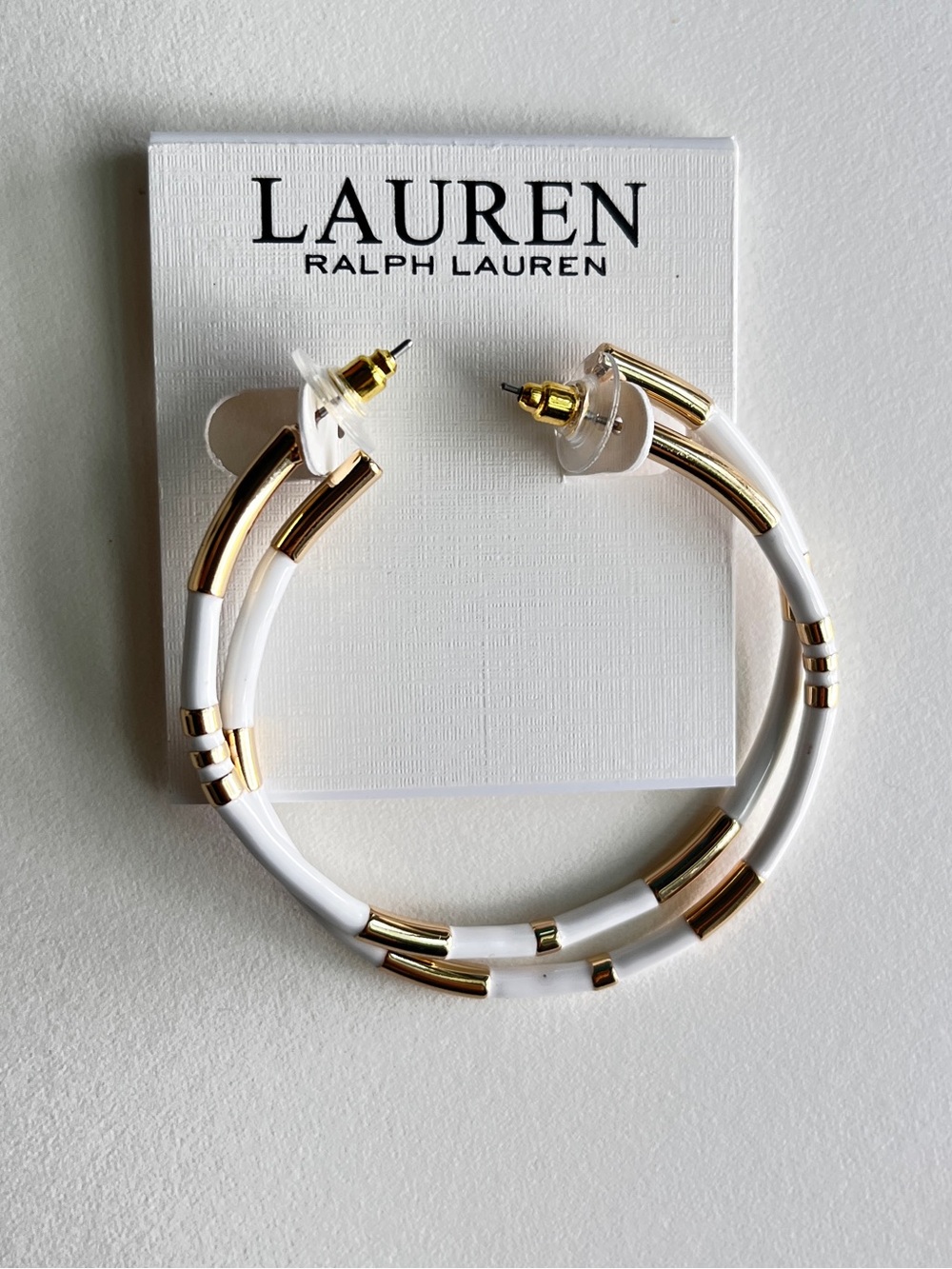 Lauren Ralph Lauren White and Gold Accent Hoop Earrings